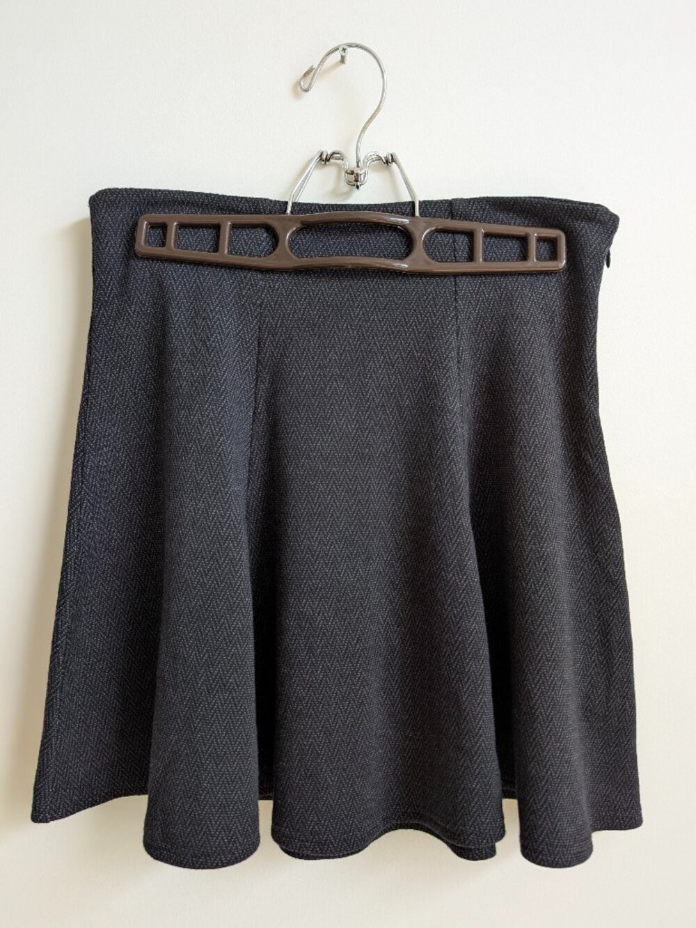 Apricot size 8 soft cotton circle flare mini skirt herringbone dark grey black